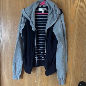 Derek Heart Navy and Gray Striped Hoodie